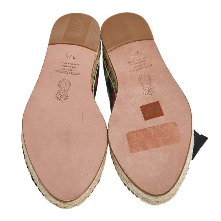 Pre Owned Aquazzura Multicolor Cherry Blossom Print Fabric Wrap Up Espadrille Flats Size 37.5
