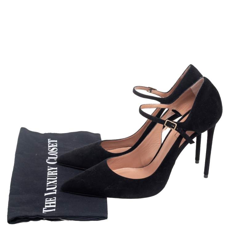 Pre Owned Aquazzura Black Suede Helmut Mary Jane Pumps Size 40.5