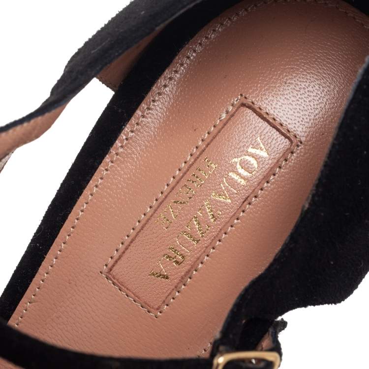 Pre Owned Aquazzura Black Suede Helmut Mary Jane Pumps Size 40.5