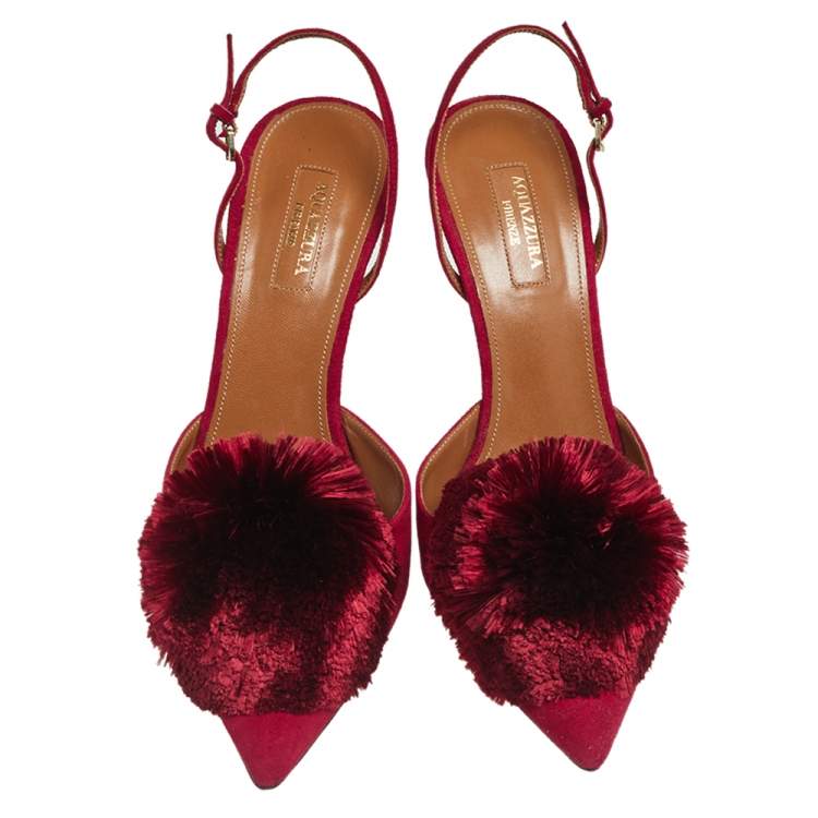 Pre Owned Aquazzura Spice Red Suede Powder Puff Pointed Toe Slingback Sandals Size 40