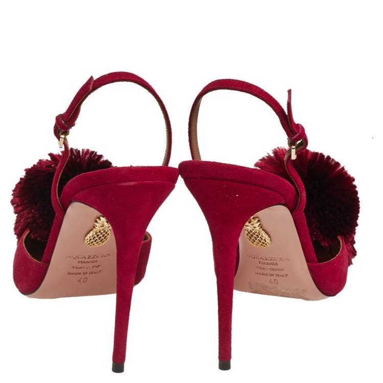 Pre Owned Aquazzura Spice Red Suede Powder Puff Pointed Toe Slingback Sandals Size 40