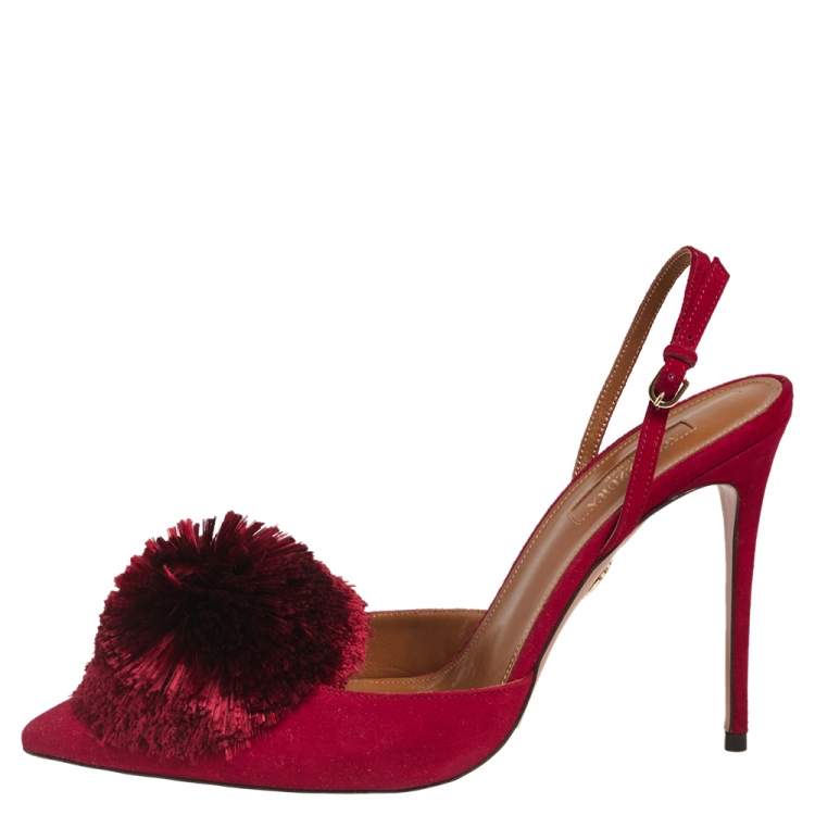 Pre Owned Aquazzura Spice Red Suede Powder Puff Pointed Toe Slingback Sandals Size 40