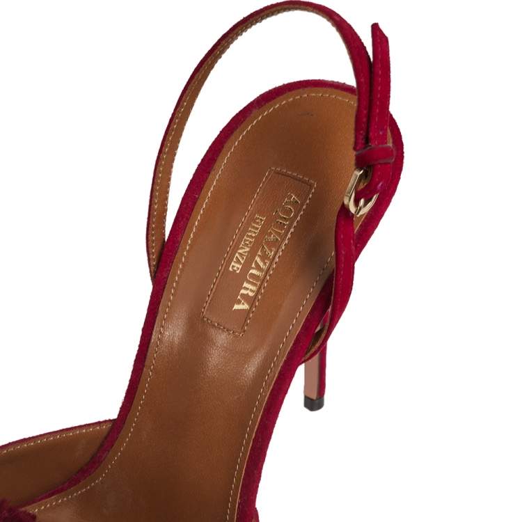 Pre Owned Aquazzura Spice Red Suede Powder Puff Pointed Toe Slingback Sandals Size 40