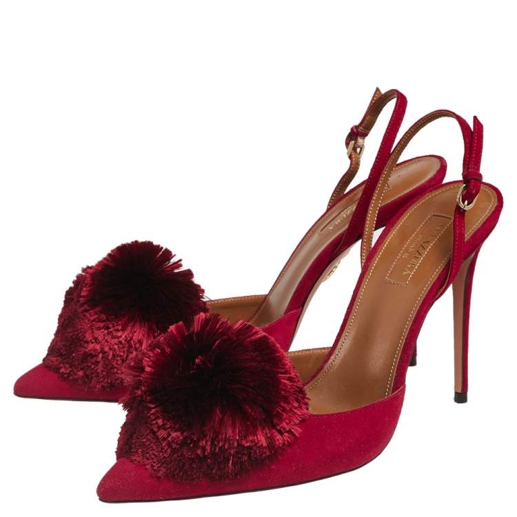 Pre Owned Aquazzura Spice Red Suede Powder Puff Pointed Toe Slingback Sandals Size 40