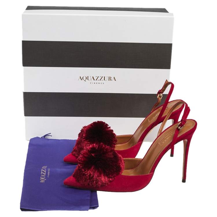 Pre Owned Aquazzura Spice Red Suede Powder Puff Pointed Toe Slingback Sandals Size 40