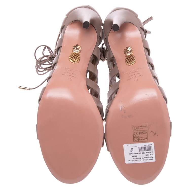 Pre Owned Aquazzura Beige Leather  Cut Out  Lace Up Sandals Size 40