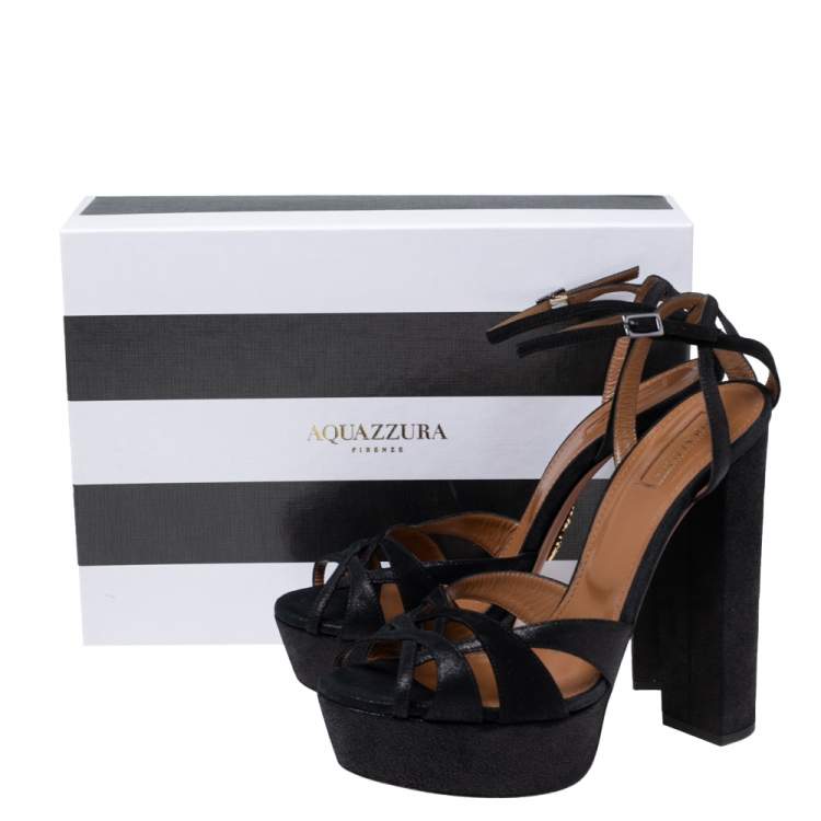 Pre Owned Aquazzura Black Suede Platform Ankle Strap Sandals Size 41