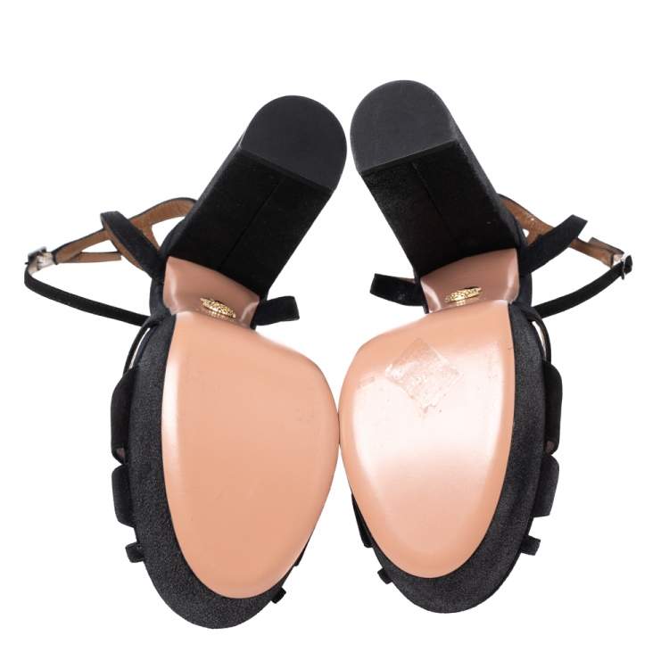 Pre Owned Aquazzura Black Suede Platform Ankle Strap Sandals Size 41