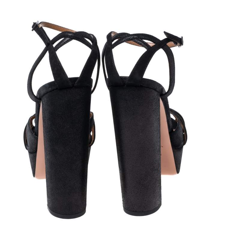 Pre Owned Aquazzura Black Suede Platform Ankle Strap Sandals Size 41
