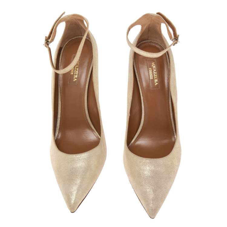 Pre Owned Aquazzura Beige Suede Dolce Vita Ankle Strap Pumps Size 41