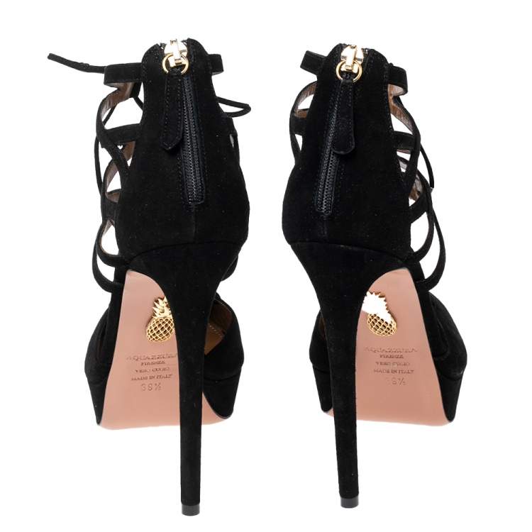 Pre Owned Aquazzura  Black Suede Belgravia Platform Sandals Size 39.5