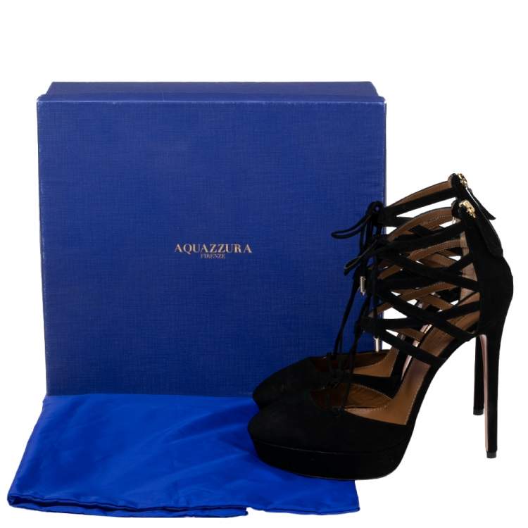 Pre Owned Aquazzura  Black Suede Belgravia Platform Sandals Size 39.5