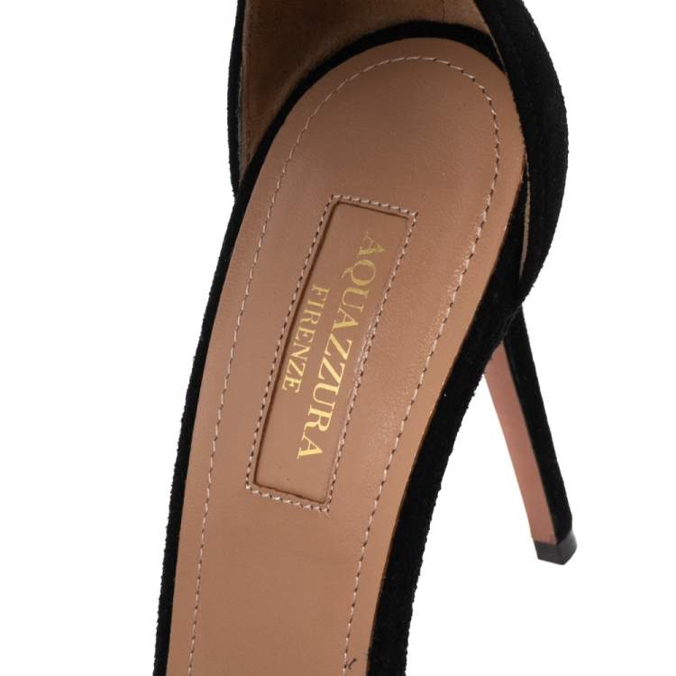 Pre Owned Aquazzura Black Suede And Fur Sinatra Sandals Size 38.5