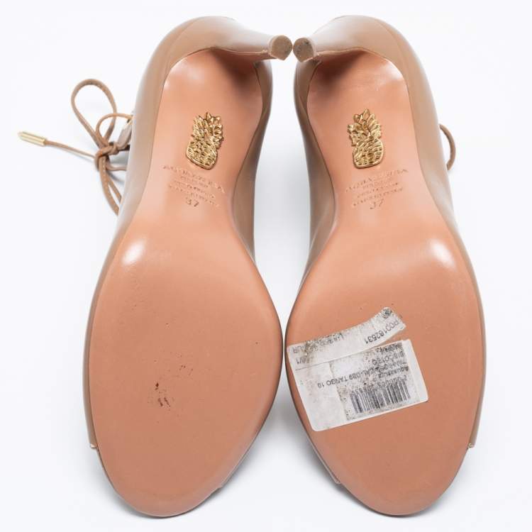 Pre Owned Aquazzura Beige Leather Tango Curvy Lace-Up Sandals Size 37