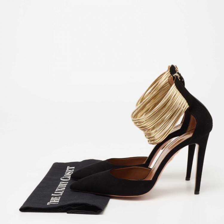 Pre Owned Aquazzura Black Suede Hello Lover Ankle Strap Pumps Size 40.5