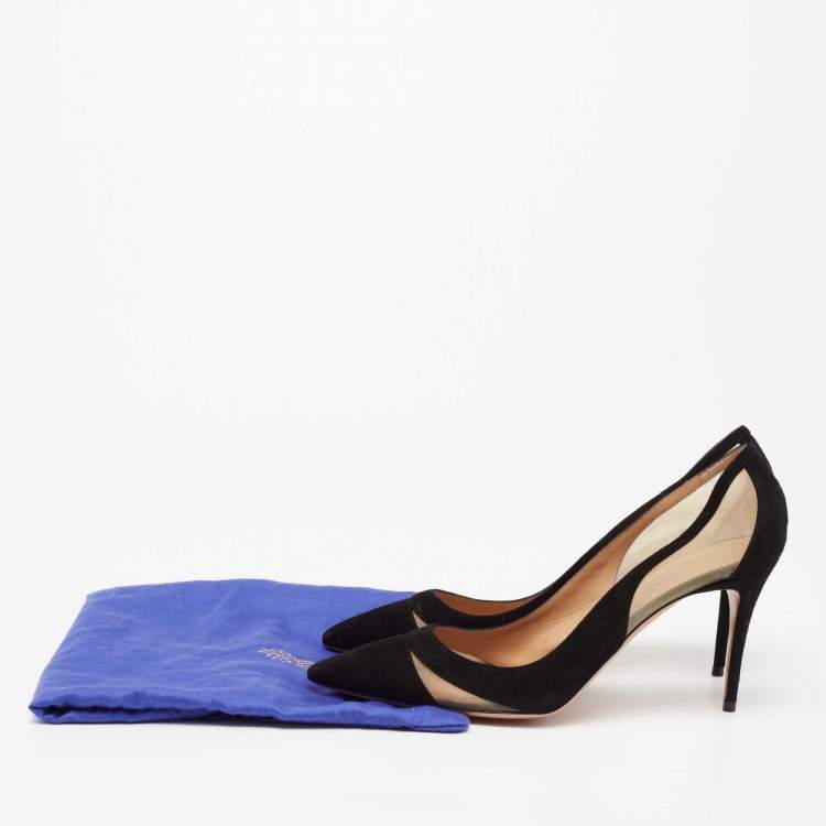 Pre Owned Aquazzura Black Suede and Mesh Savoy Pumps Size 41