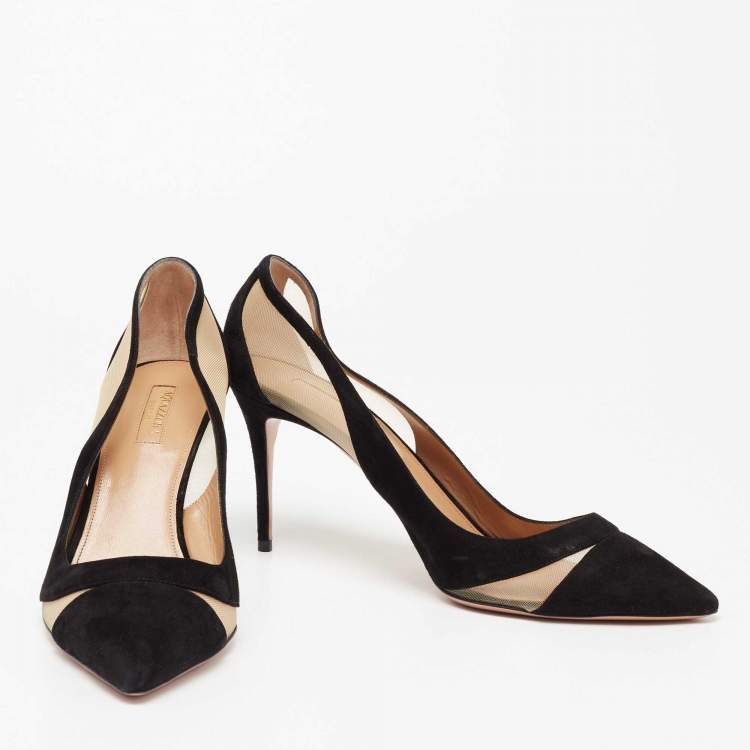 Pre Owned Aquazzura Black Suede and Mesh Savoy Pumps Size 41