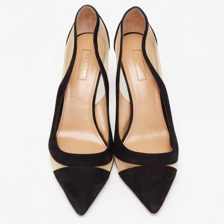 Pre Owned Aquazzura Black Suede and Mesh Savoy Pumps Size 41