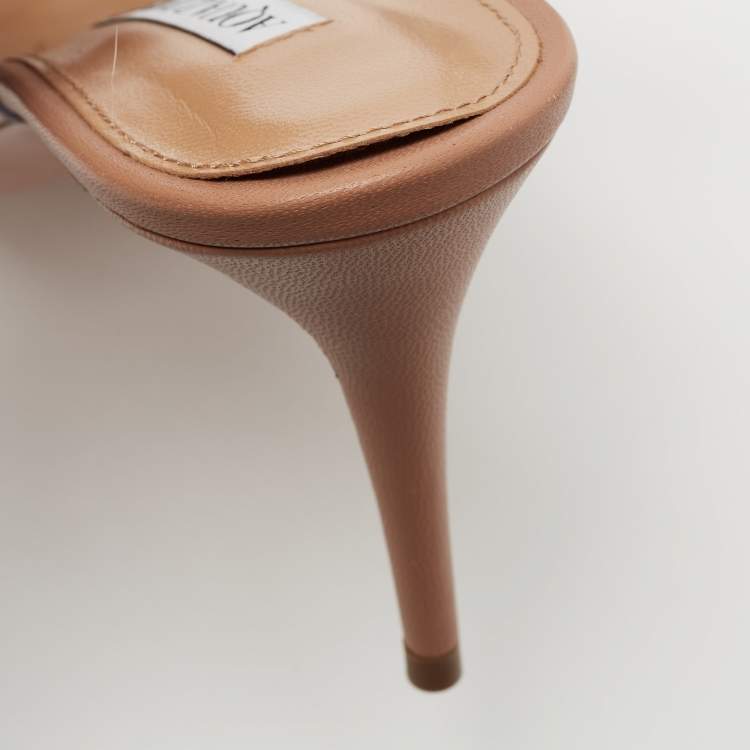 Pre Owned Aquazzura Beige Leather and PVC Temptation Crystal Embellished Slingback Pumps Size 39