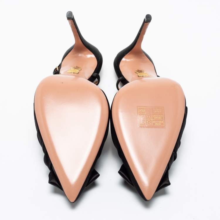 Pre Owned Aquazzura Black Satin Knot Detail Slingback Pumps Size 38
