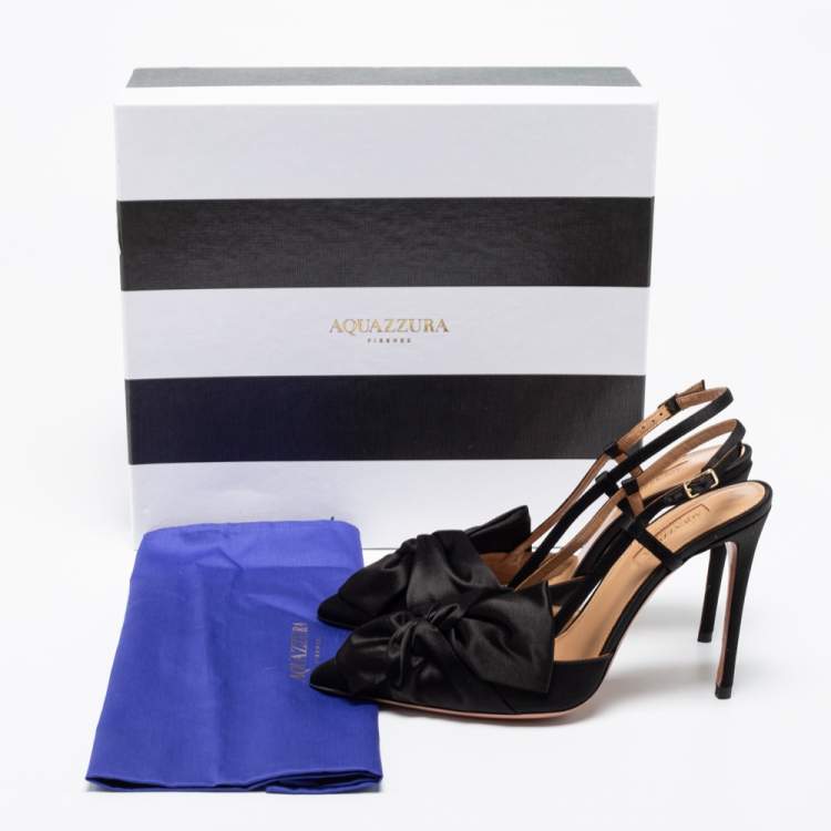 Pre Owned Aquazzura Black Satin Knot Detail Slingback Pumps Size 38