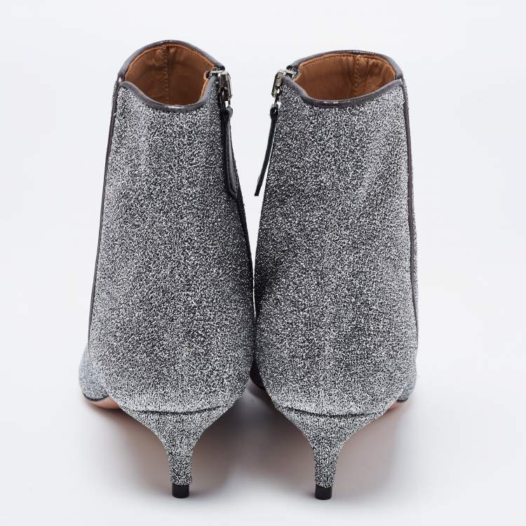 Pre Owned Aquazzura Silver Lurex Fabric Ankle Boots Size 36