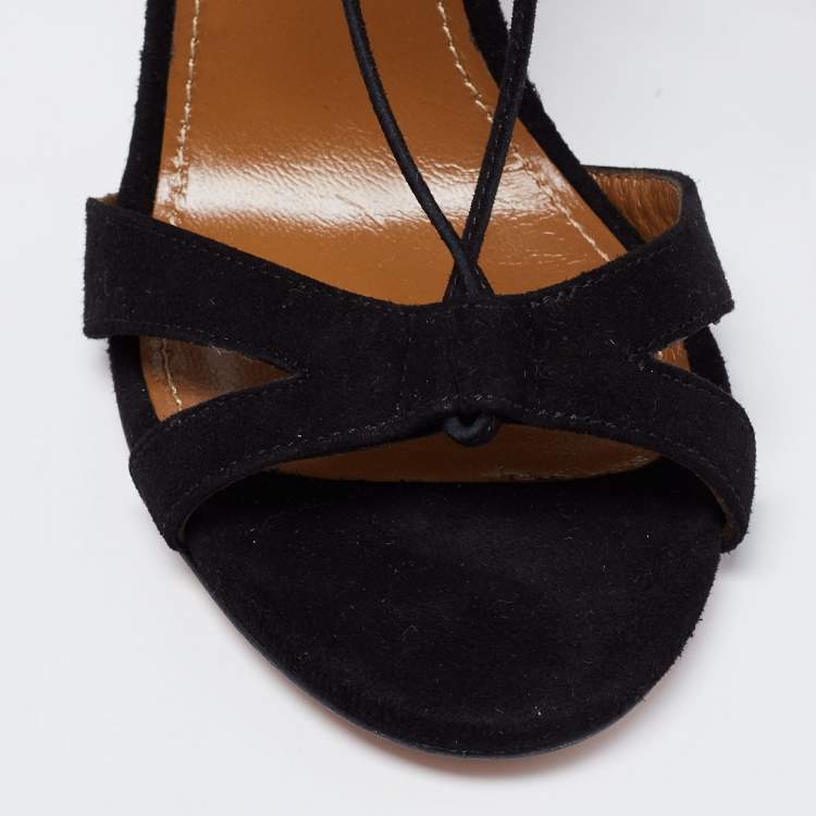 Pre Owned Aquazzura Black Suede Beverly Hills Lace Up Sandals Size 38