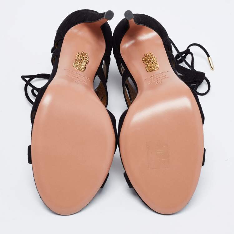 Pre Owned Aquazzura Black Suede Beverly Hills Lace Up Sandals Size 38