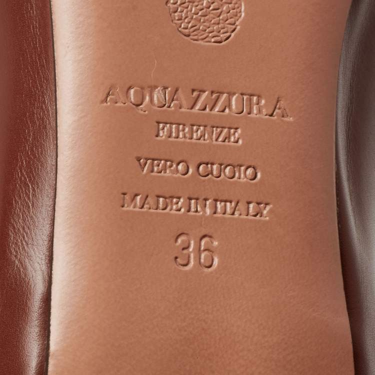 Pre Owned Aquazzura Brown Leather Ankle Tie Ballet Flats Size 36