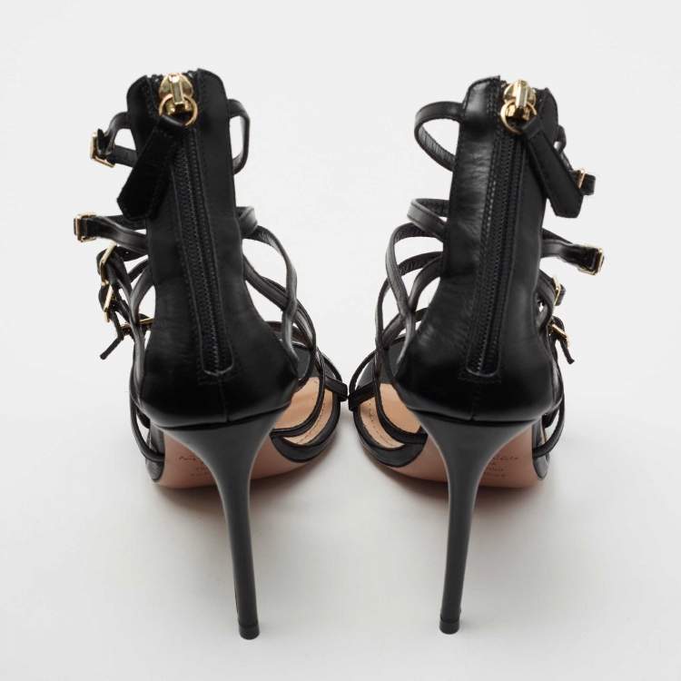 Pre Owned Aquazzura Black Leather Super Model Cage Sandals Size 35
