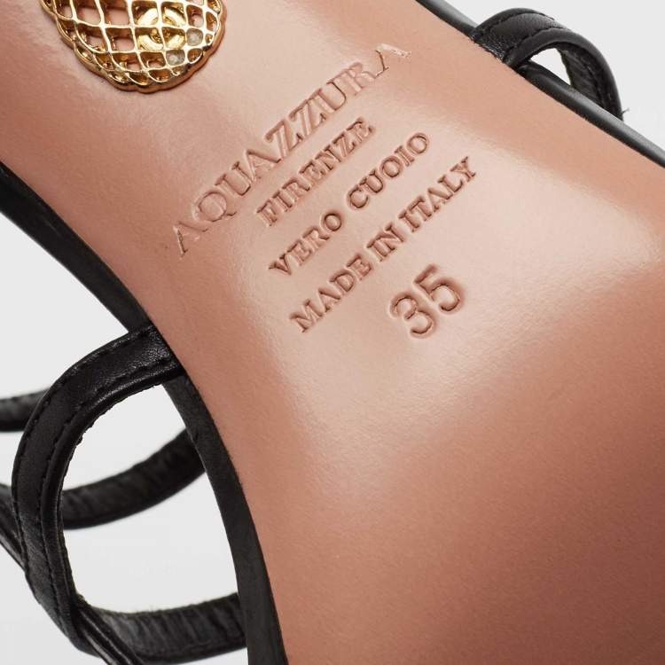 Pre Owned Aquazzura Black Leather Super Model Cage Sandals Size 35
