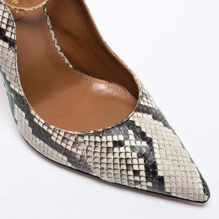 Pre Owned Aquazzura Two Tone Python Embossed Leather Love Affair Ankle Strap Pumps Size 37