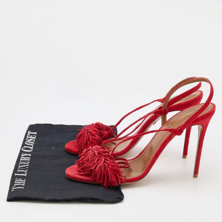 مملوكة مسبقًا Aquazzura Red Suede Wild Thing Ankle Wrap Sandals Size 41