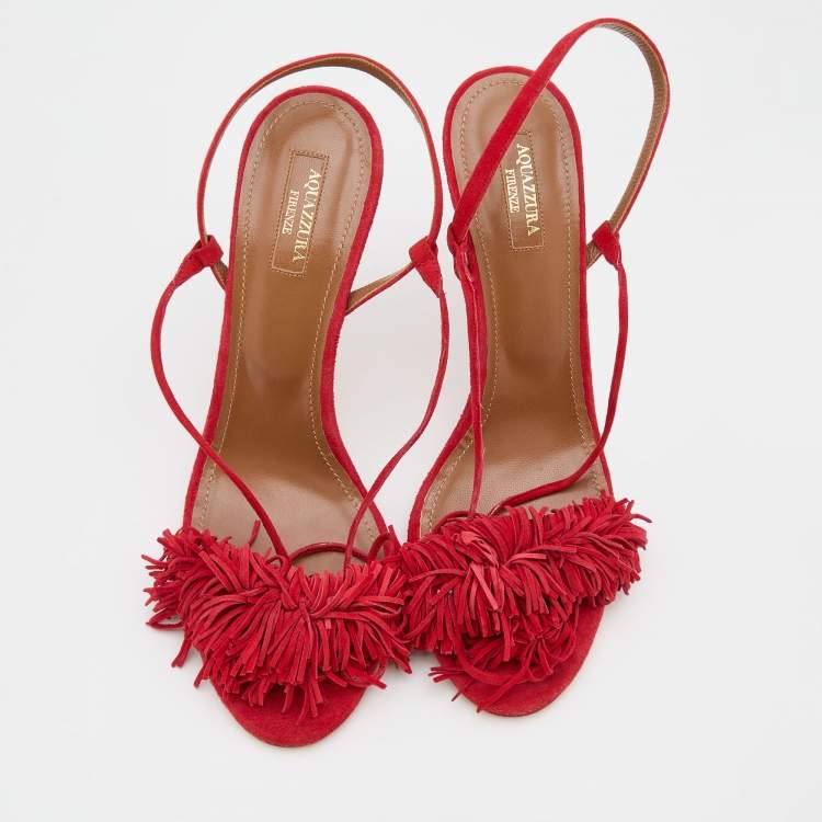 مملوكة مسبقًا Aquazzura Red Suede Wild Thing Ankle Wrap Sandals Size 41