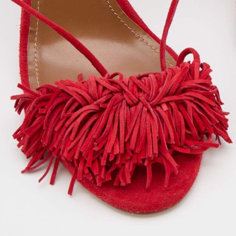 مملوكة مسبقًا Aquazzura Red Suede Wild Thing Ankle Wrap Sandals Size 41
