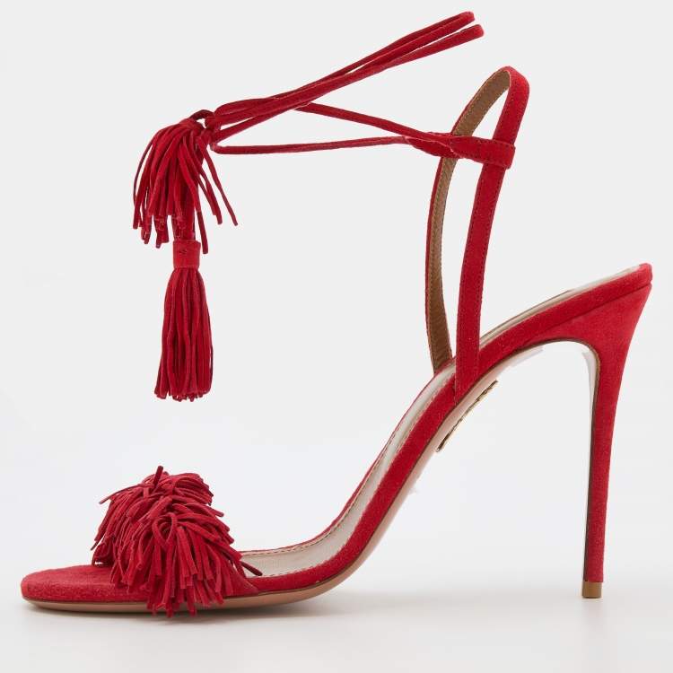 مملوكة مسبقًا Aquazzura Red Suede Wild Thing Ankle Wrap Sandals Size 41
