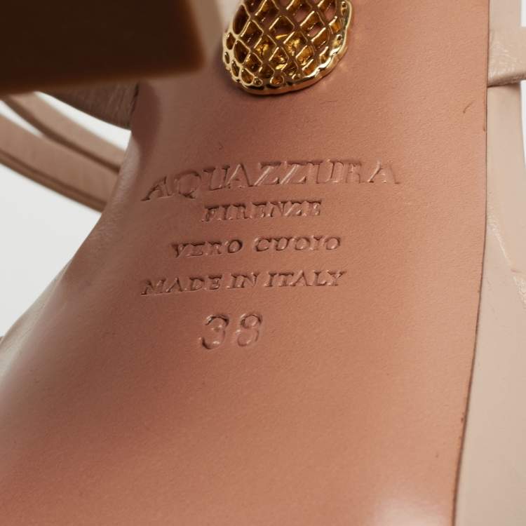 Pre Owned Aquazzura Beige Leather Gin Plateau Platform Sandals Size 38