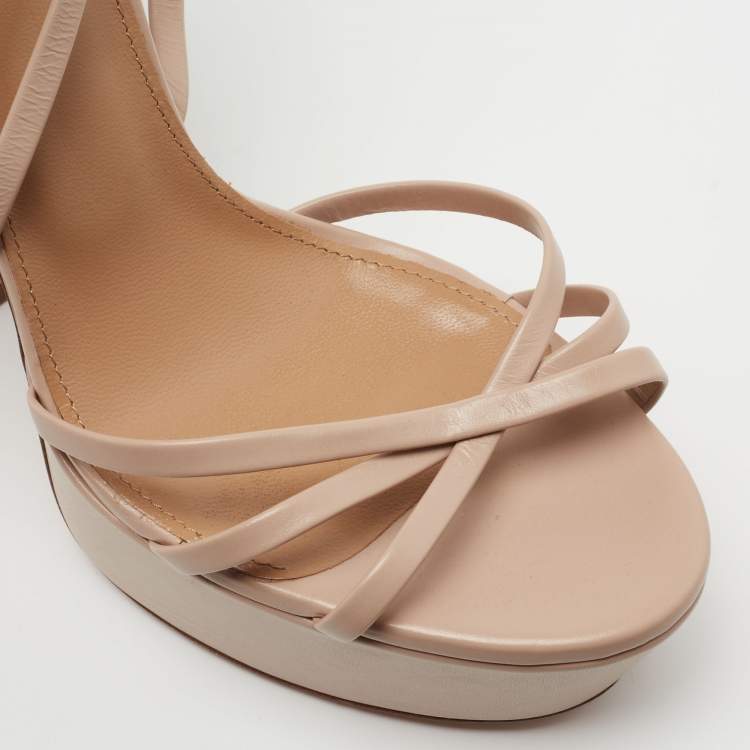 Pre Owned Aquazzura Beige Leather Gin Plateau Platform Sandals Size 38