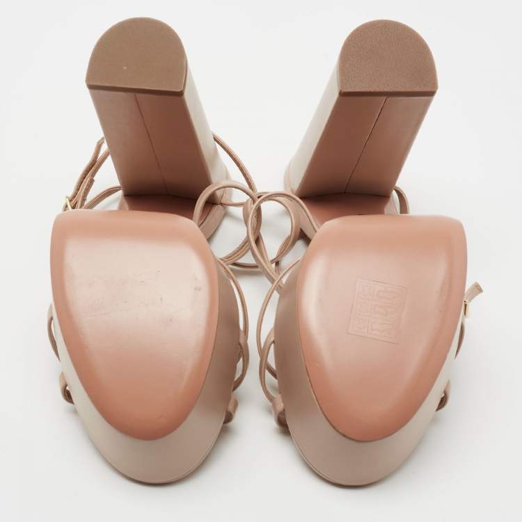 Pre Owned Aquazzura Beige Leather Gin Plateau Platform Sandals Size 38
