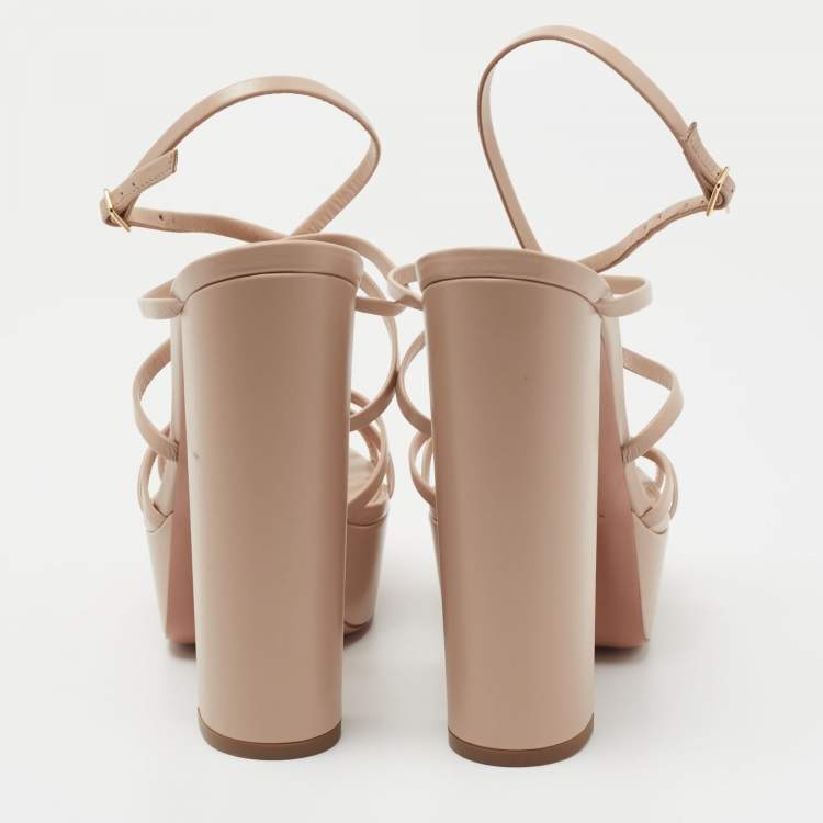 Pre Owned Aquazzura Beige Leather Gin Plateau Platform Sandals Size 38