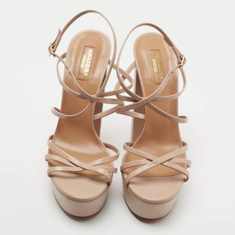 Pre Owned Aquazzura Beige Leather Gin Plateau Platform Sandals Size 38