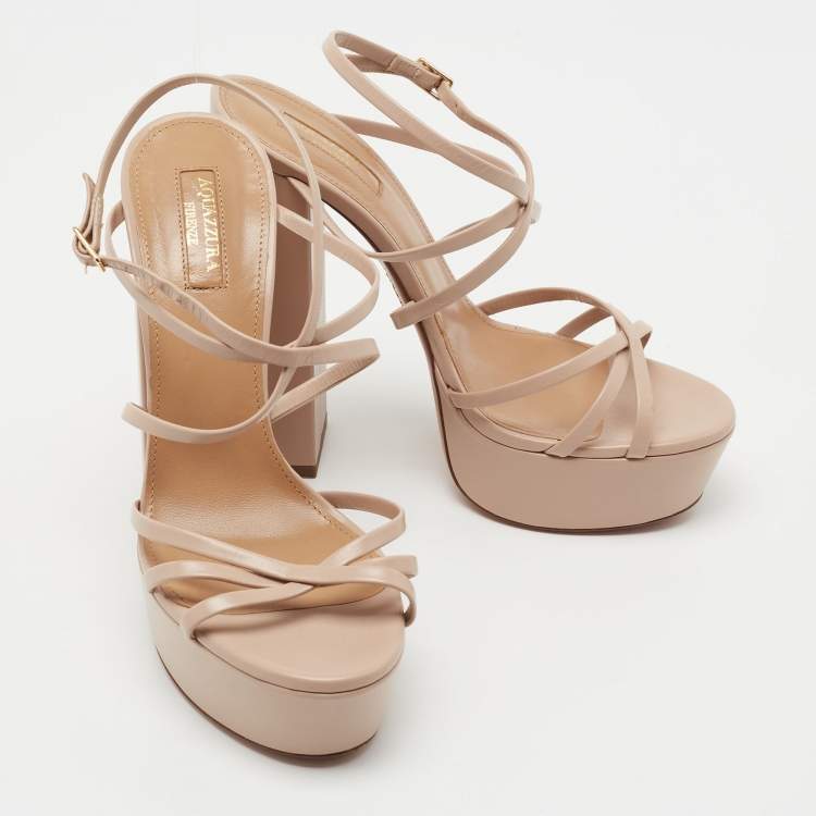 Pre Owned Aquazzura Beige Leather Gin Plateau Platform Sandals Size 38
