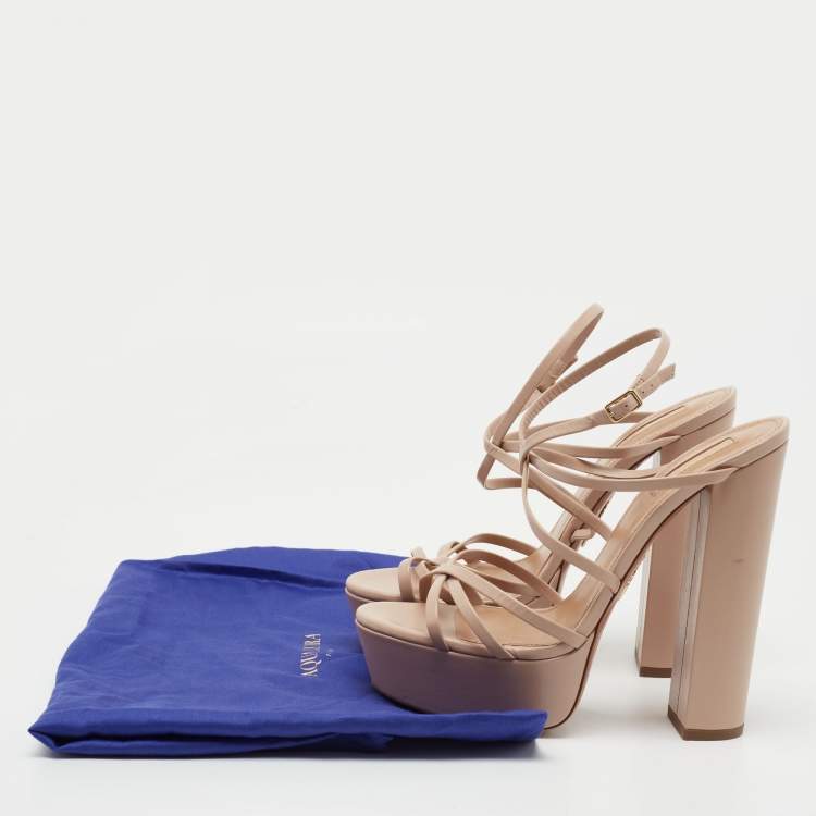 Pre Owned Aquazzura Beige Leather Gin Plateau Platform Sandals Size 38