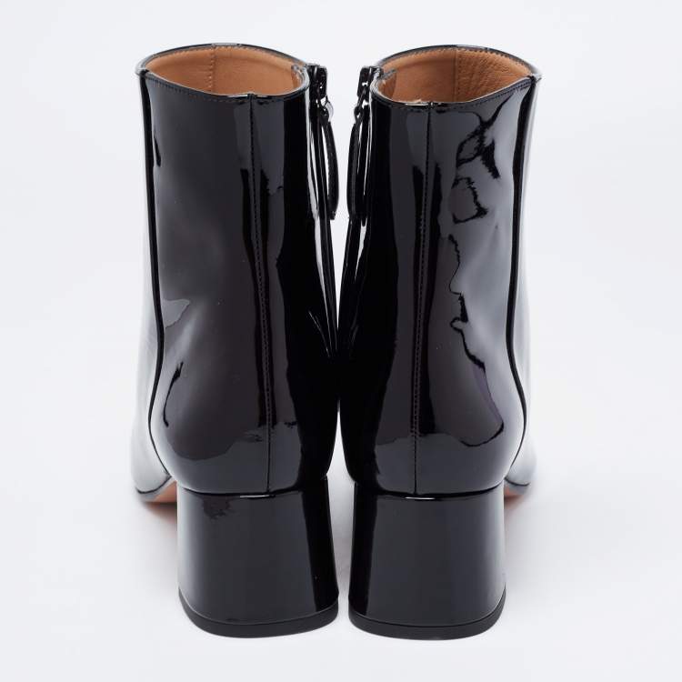 Pre Owned Aquazzura Black Patent Leather Grenelle Ankle Length Boots Size 38