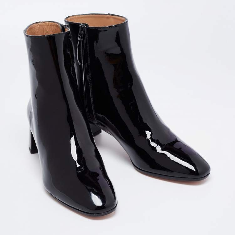 Pre Owned Aquazzura Black Patent Leather Grenelle Ankle Length Boots Size 38