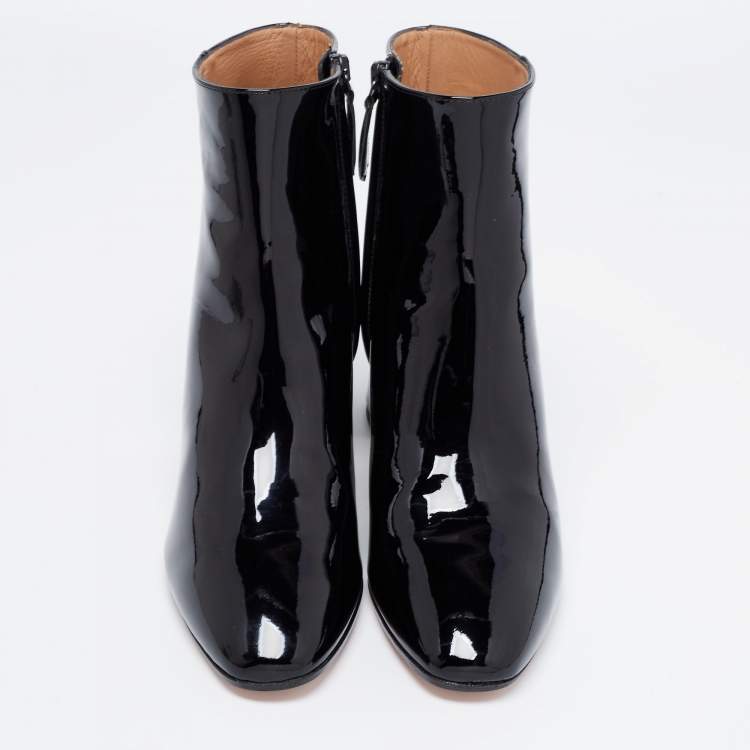 Pre Owned Aquazzura Black Patent Leather Grenelle Ankle Length Boots Size 38