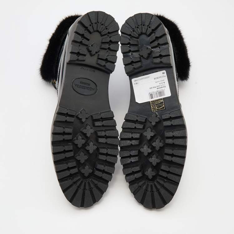 مملوكة مسبقًا Aquazzura Black Patent Leather and Fur Heilbrunner Ankle Boots Size 38