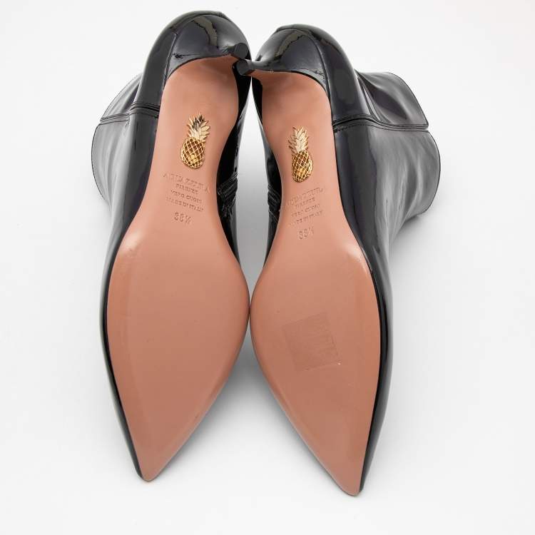 مملوكة مسبقًا Aquazurra Black Patent Pointed Ankle Boots Size 38.5