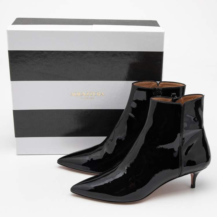 مملوكة مسبقًا Aquazurra Black Patent Pointed Ankle Boots Size 38.5