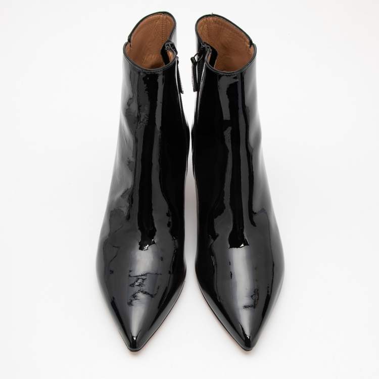 مملوكة مسبقًا Aquazurra Black Patent Pointed Ankle Boots Size 38.5